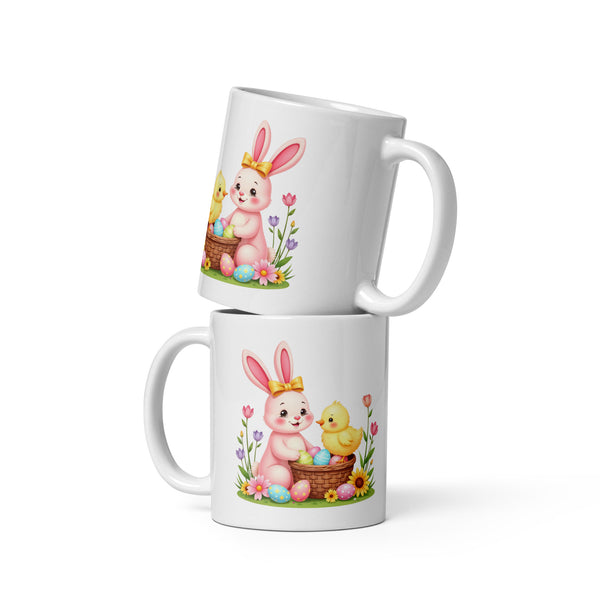 Easter Bunny & Chick Floral Basket Coffee Mug 11 o