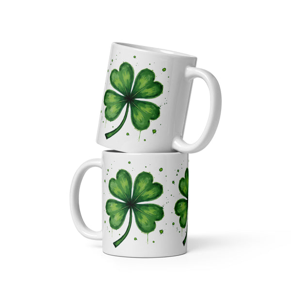 Lucky Clover Coffee Mug left and right side view 11 oz