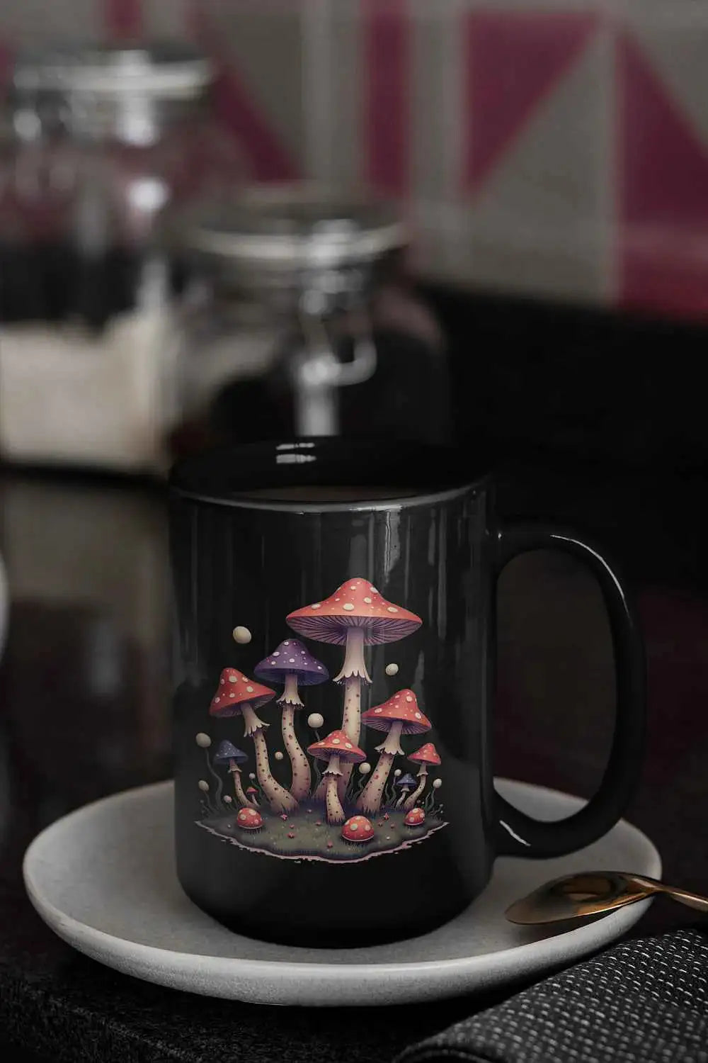 Dreamscape Mushroom Black Mug 