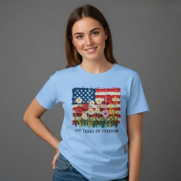 Floral Flag 250 Years Anniversary Graphic Tee Model