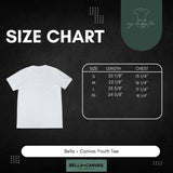 Size Chart for the Bella+Canvas youth t-shirt