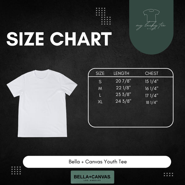 Size Chart for the Bella+Canvas youth t-shirt