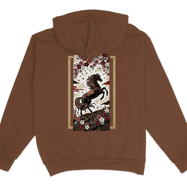 Black Horse & Cherry Blossom Hoodie Chestnut