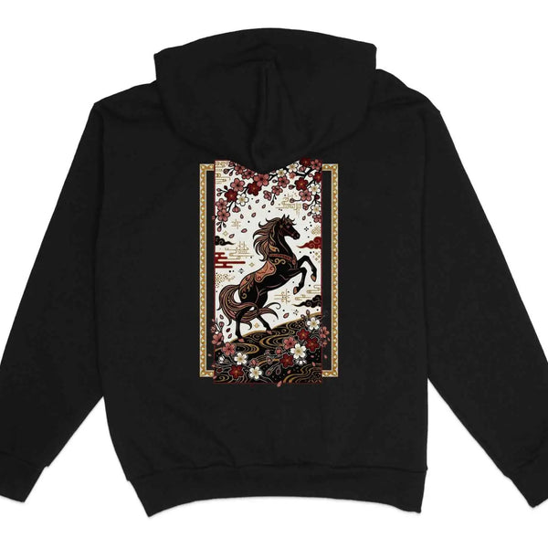 Black Horse & Cherry Blossom Hoodie XS