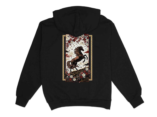 Black Horse & Cherry Blossom Hoodie XS