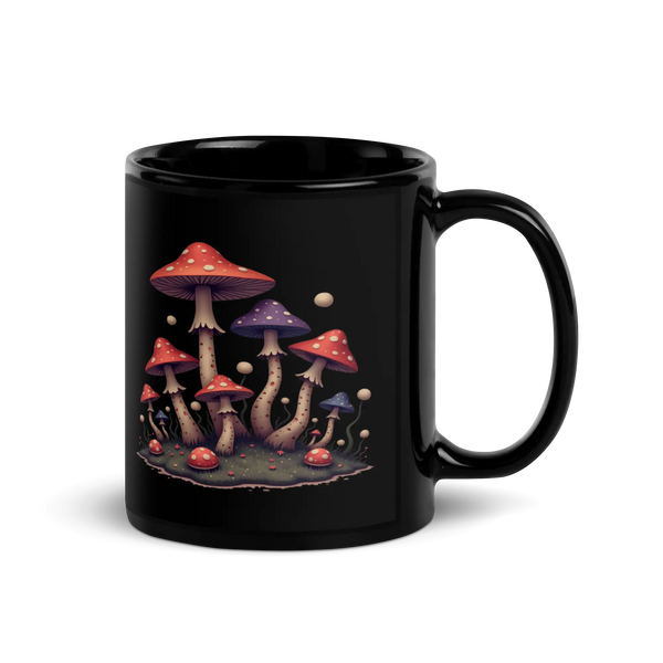 Dreamscape Mushroom Black Ceramic Mug 11 oz