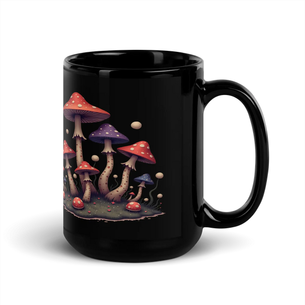 Dreamscape Mushroom Black Ceramic Mug 15 oz