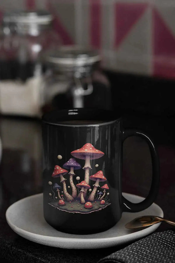 Dreamscape Mushroom Black Ceramic Mug