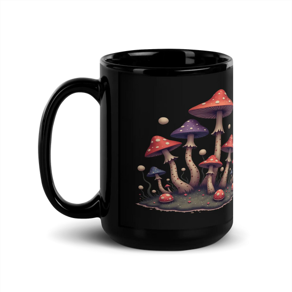 Dreamscape Mushroom Black Ceramic Mug