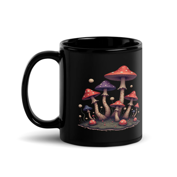 Dreamscape Mushroom Black Ceramic Mug