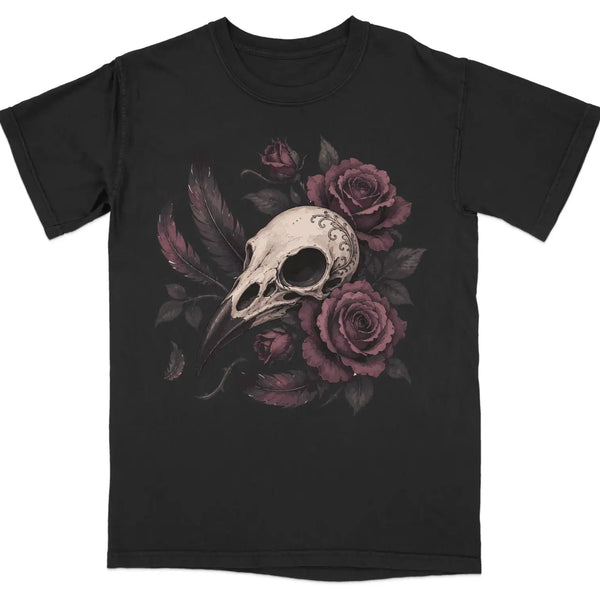 Gothic Rose & Bird Skull Tee |  My Lucky Tee