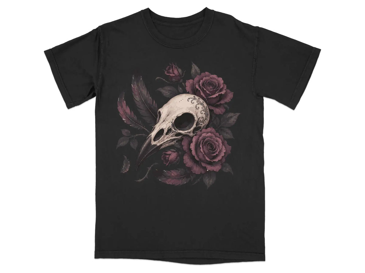 Gothic Rose & Bird Skull Tee |  My Lucky Tee