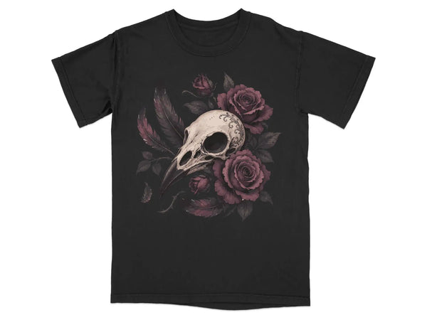 Gothic Rose & Bird Skull Tee |  My Lucky Tee