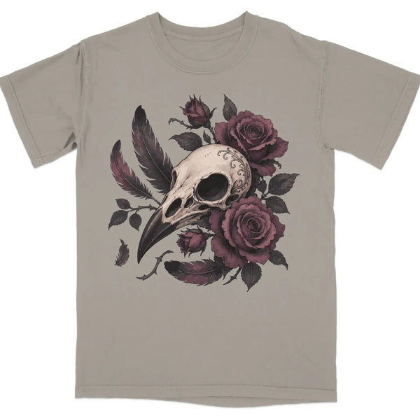 Gothic Rose & Bird Skull Tee |  My Lucky Tee