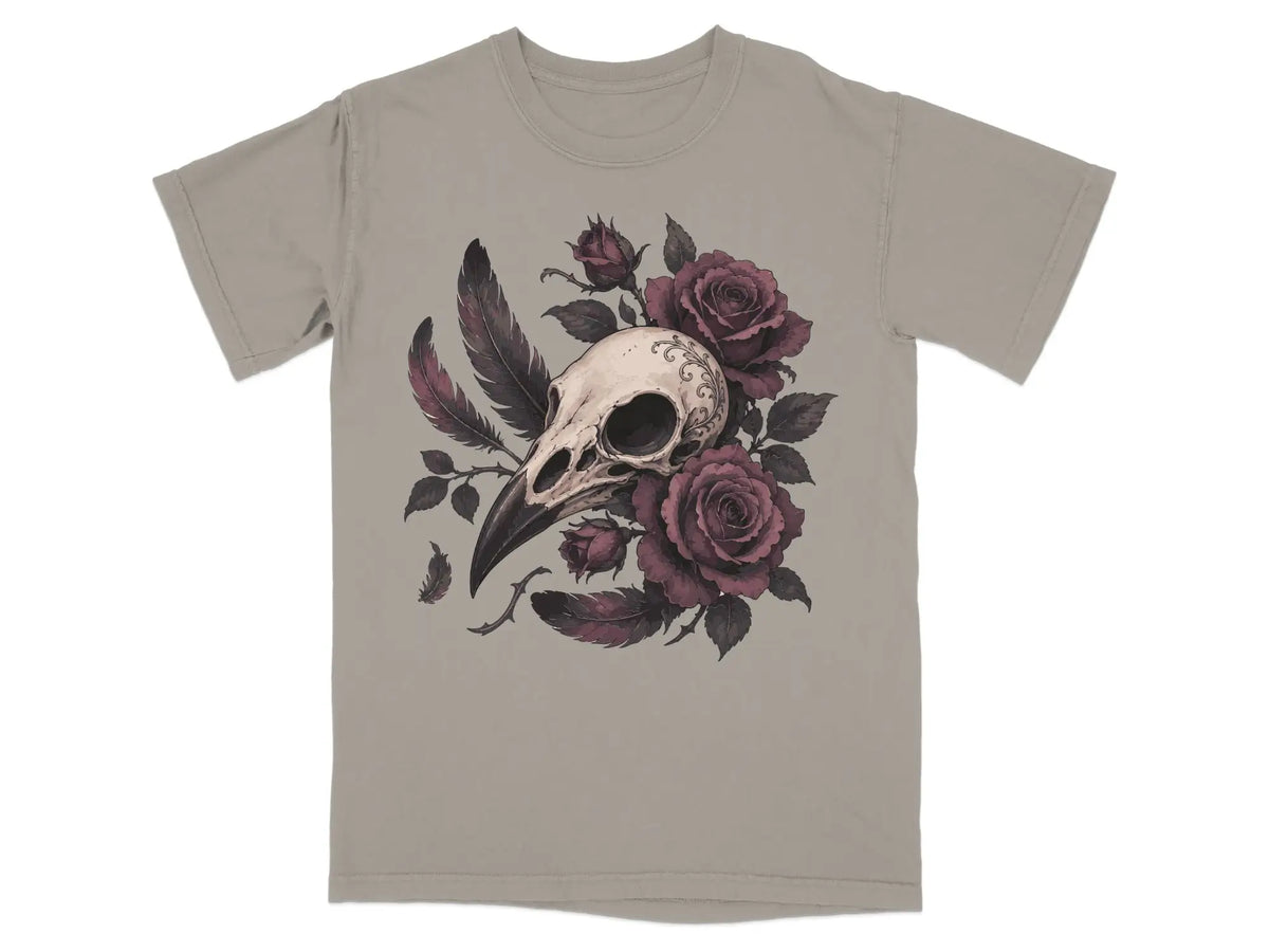 Gothic Rose & Bird Skull Tee |  My Lucky Tee