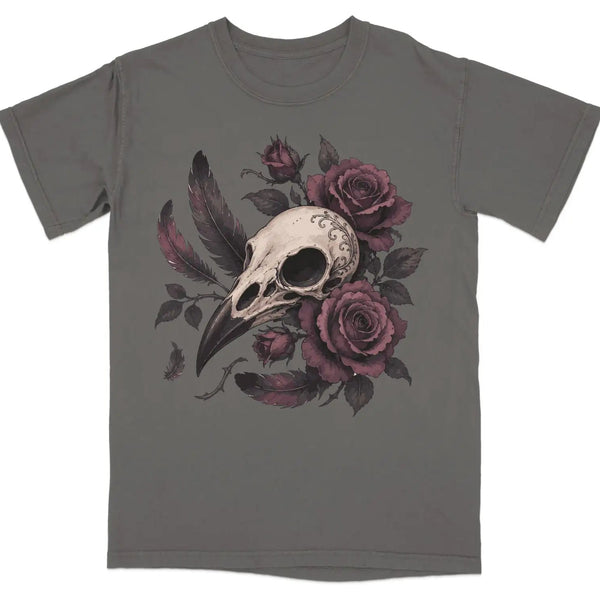 Gothic Rose & Bird Skull Tee |  My Lucky Tee