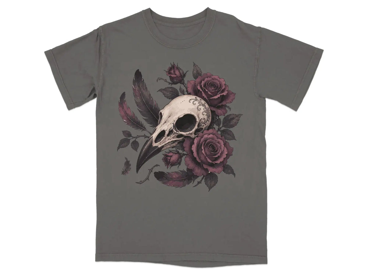 Gothic Rose & Bird Skull Tee |  My Lucky Tee