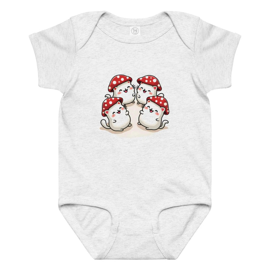 Happy Kawaii Mushroom Baby Bodysuit Ash