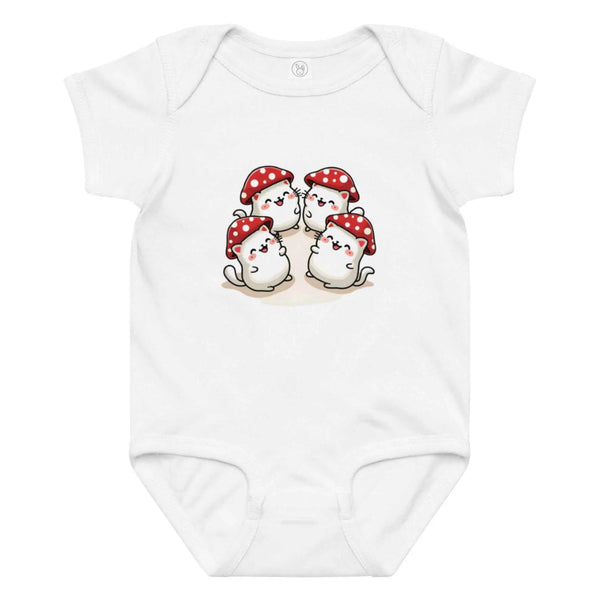 Happy Kawaii Mushroom Baby Bodysuit White