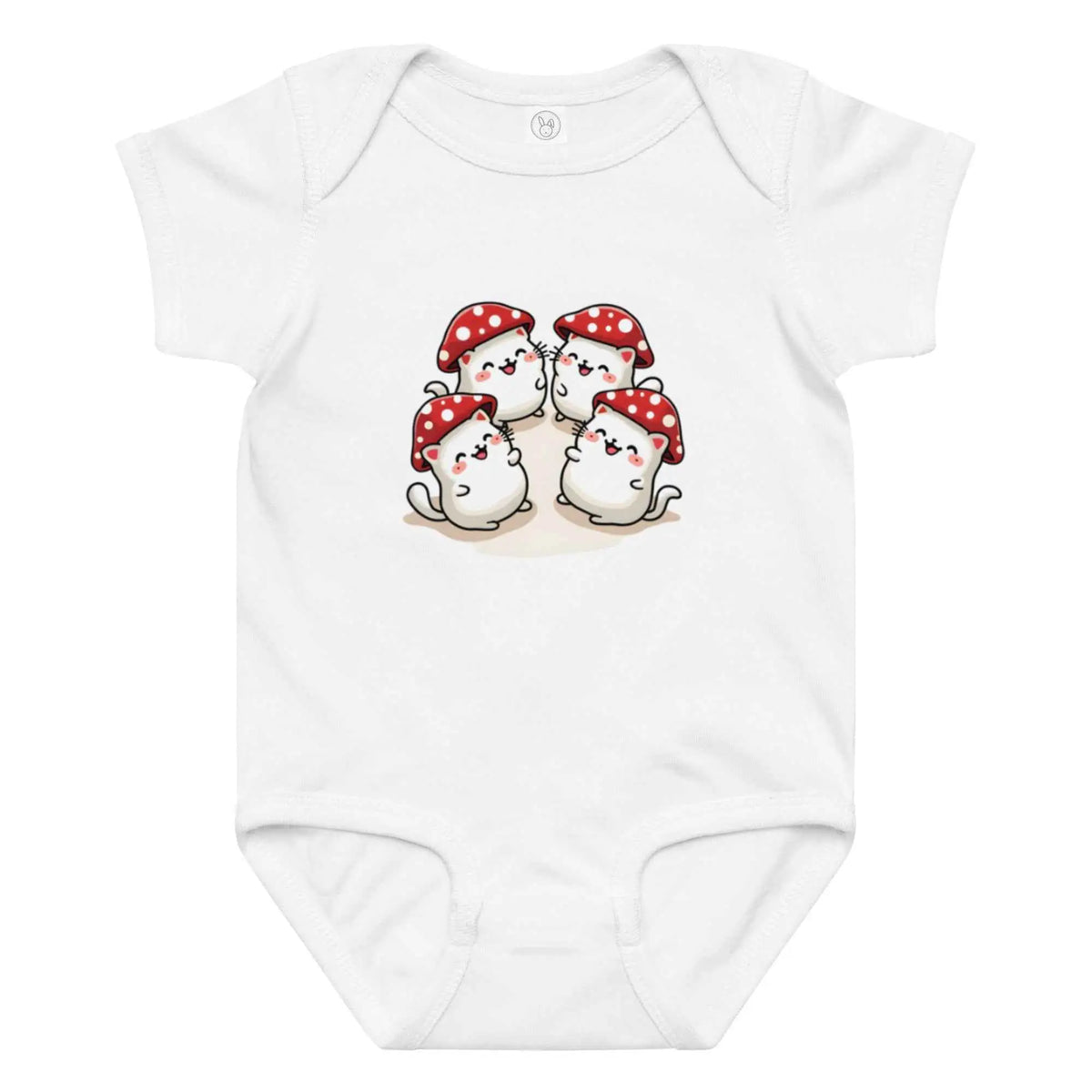Happy Kawaii Mushroom Baby Bodysuit White