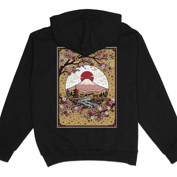 Japanese Mountain River Hoodie Black