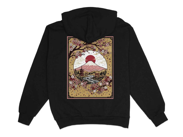 Japanese Mountain River Hoodie Black