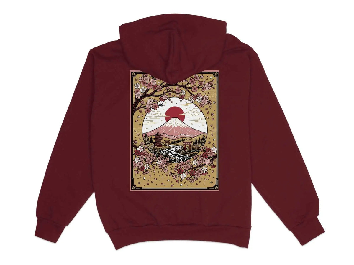Japanese Mountain River Hoodie Burgundy