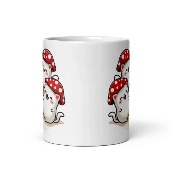 Kawaii Mushroom Cats Ceramic Mug - Glossy Coffee Cup in 11oz, 15oz, 20oz Sizes