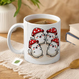 Kawaii Mushroom Cats Ceramic Mug - Glossy Coffee Cup in 11oz, 15oz, 20oz Sizes