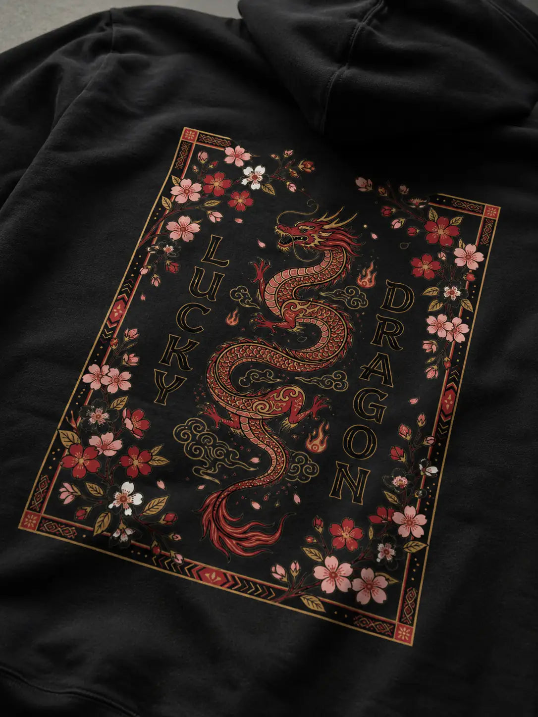 Lucky Dragon Floral Graphic Hoodie