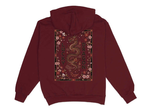 Lucky Dragon Floral Graphic Hoodie Burgundy