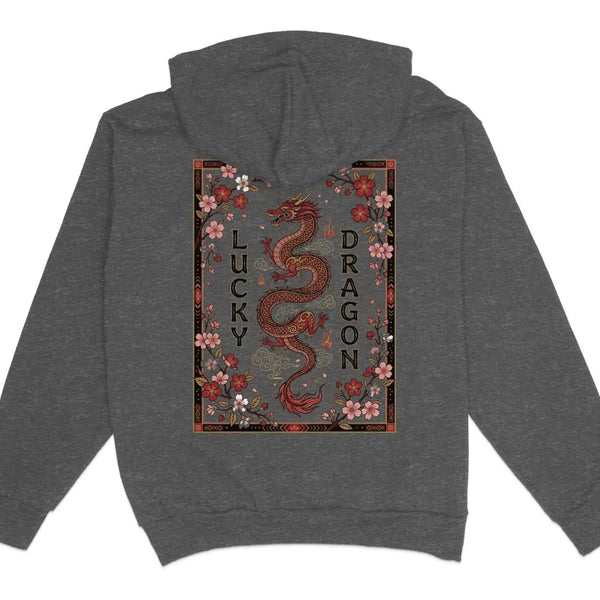 Lucky Dragon Floral Graphic Hoodie Charcoal Heather