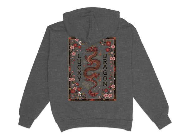 Lucky Dragon Floral Graphic Hoodie Charcoal Heather