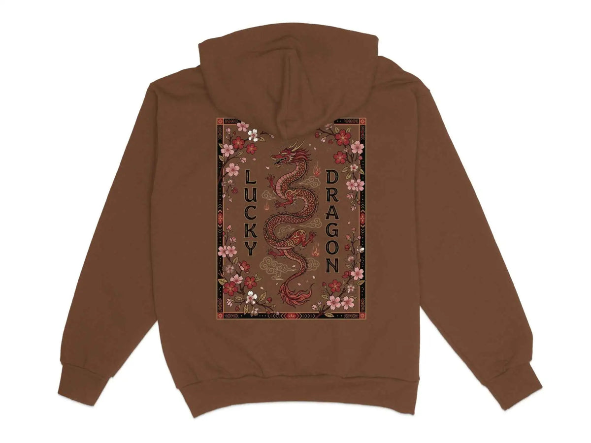 Lucky Dragon Floral Graphic Hoodie Chestnut