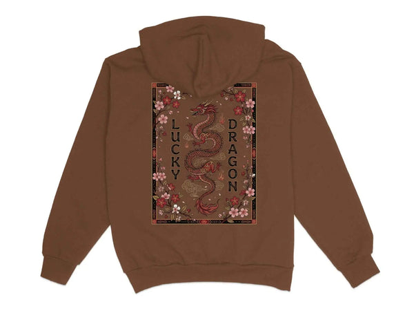 Lucky Dragon Floral Graphic Hoodie Chestnut