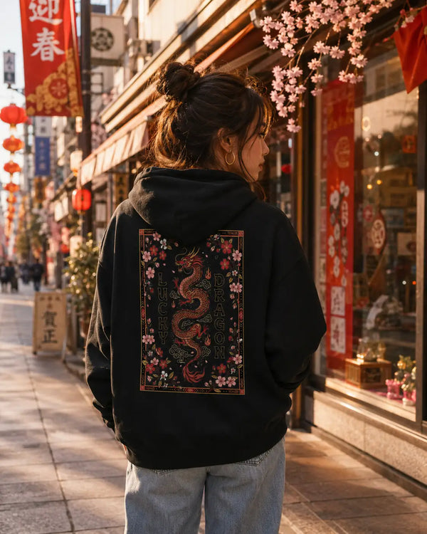 Lucky Dragon Floral Graphic Hoodie