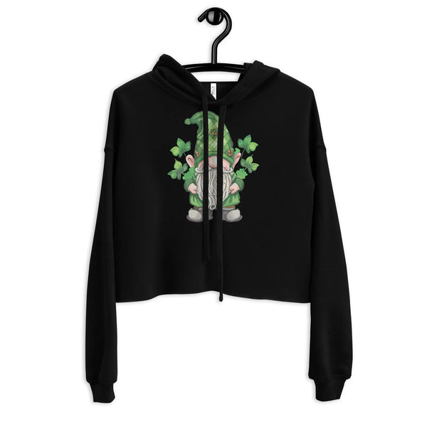 Lucky Gnome Crop Hoodie — St. Patrick’s Style Black