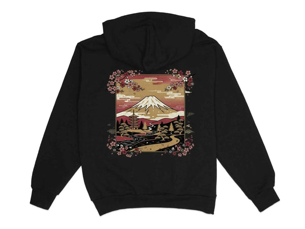 Mount Fuji Cherry Blossom Hoodie Black