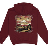 Mount Fuji Cherry Blossom Hoodie Burgundy