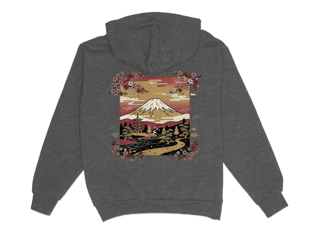 Mount Fuji Cherry Blossom Hoodie Charcoal Heather