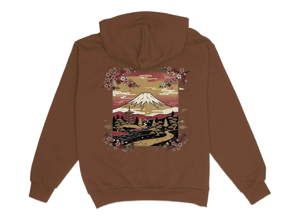 Mount Fuji Cherry Blossom Hoodie Chestnut