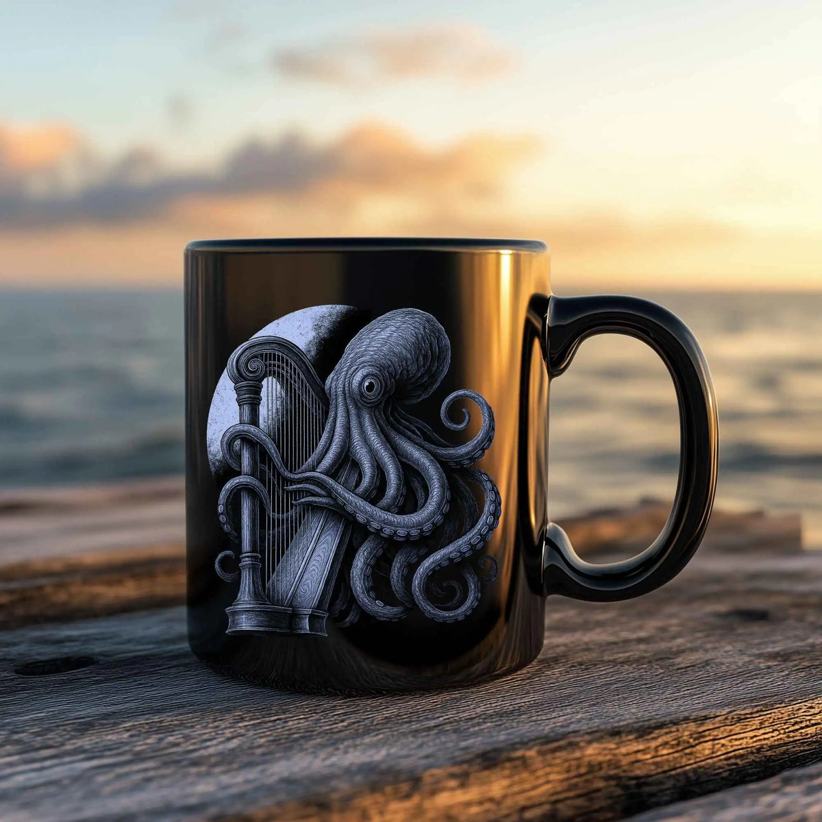 Musical Octopus Black Mug 