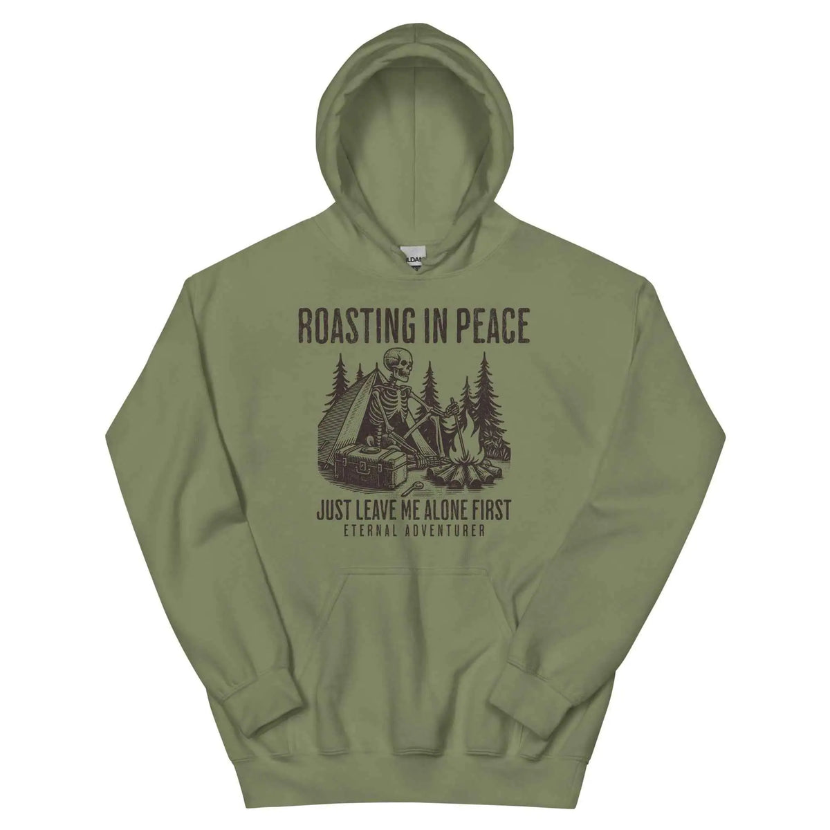 Roasting in Peace Skeleton Hoodie Military Green
