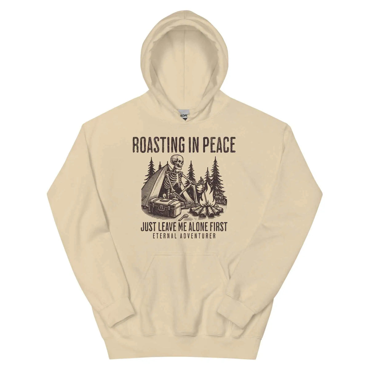 Roasting in Peace Skeleton Hoodie Sand