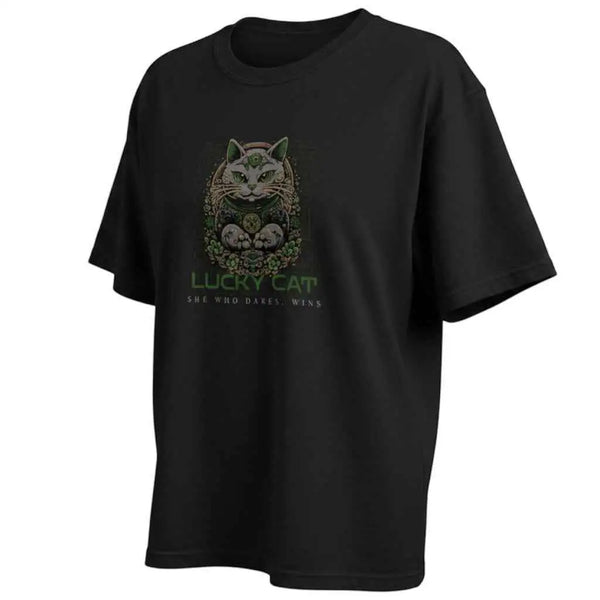 She Who Dares Wins Lucky Cat Graphic Tee