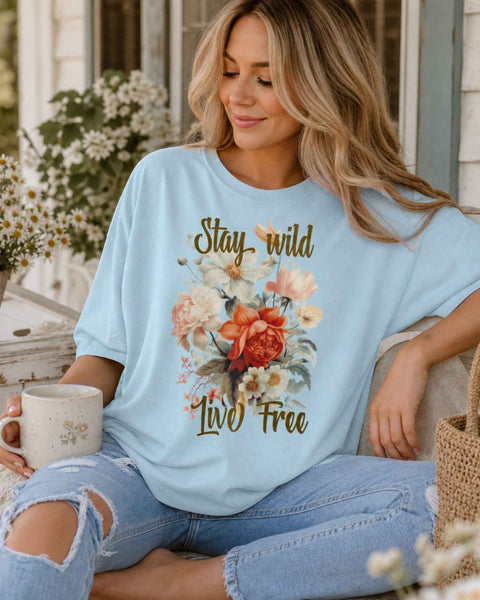 Stay Wild Live Free Floral Tee