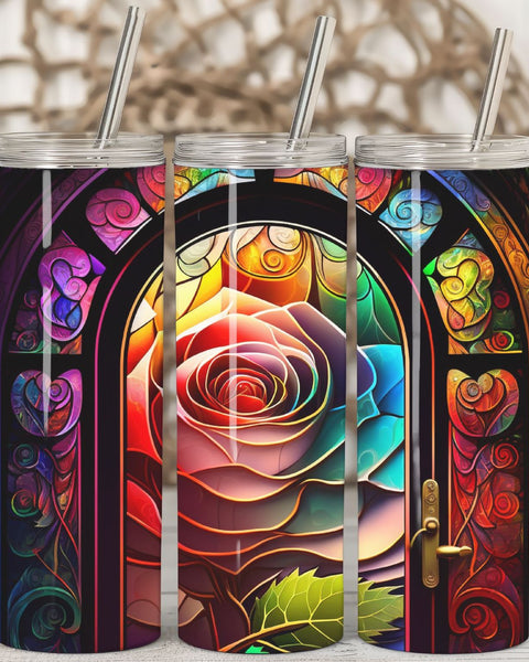 Stained Glass Rose Stainless Steel Tumbler