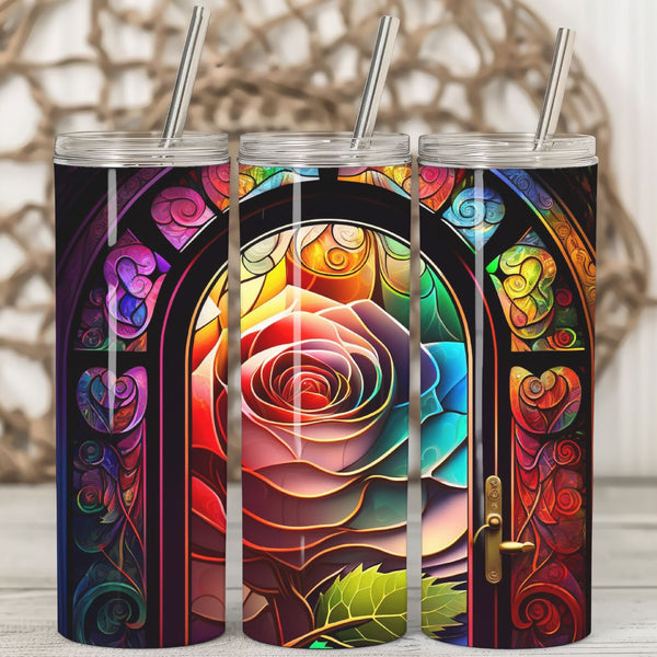 Stained Glass Rose Stainless Steel Tumbler