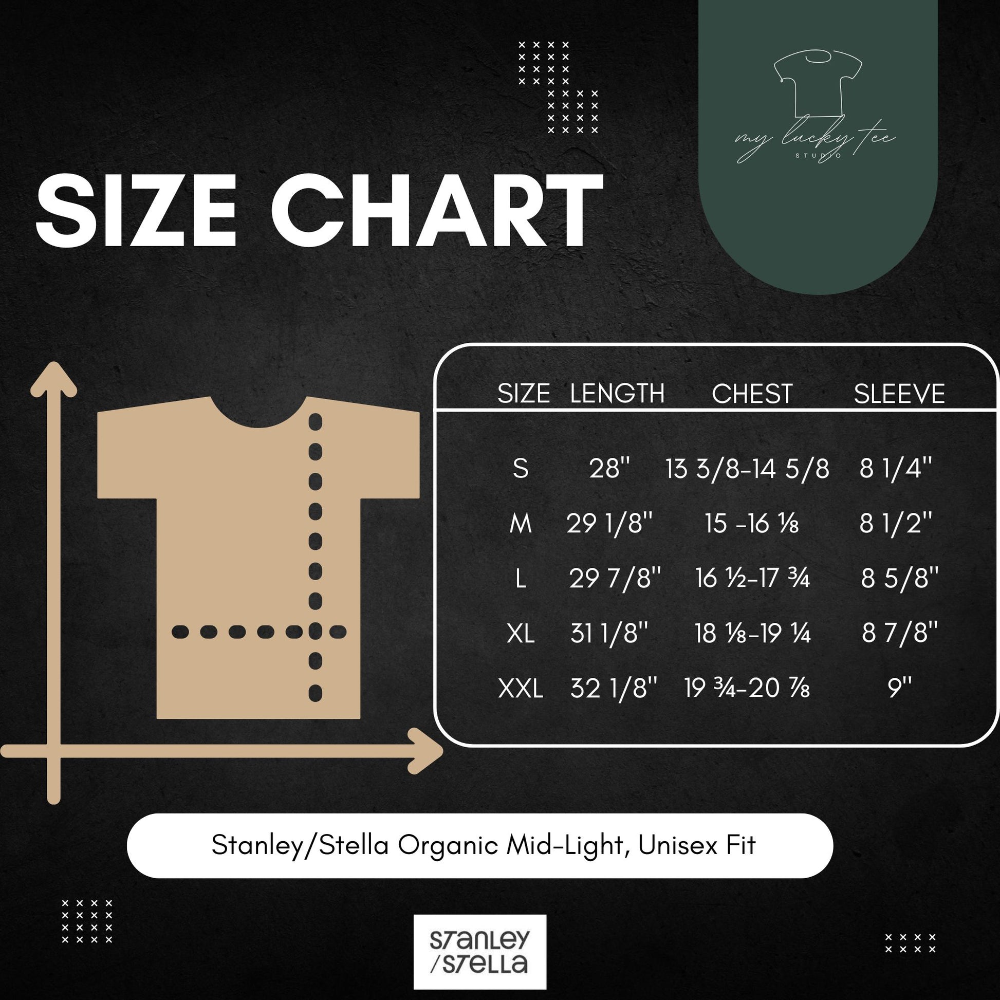 Stanley/Stella Organic MId-Light, Unisex fit Size chart
