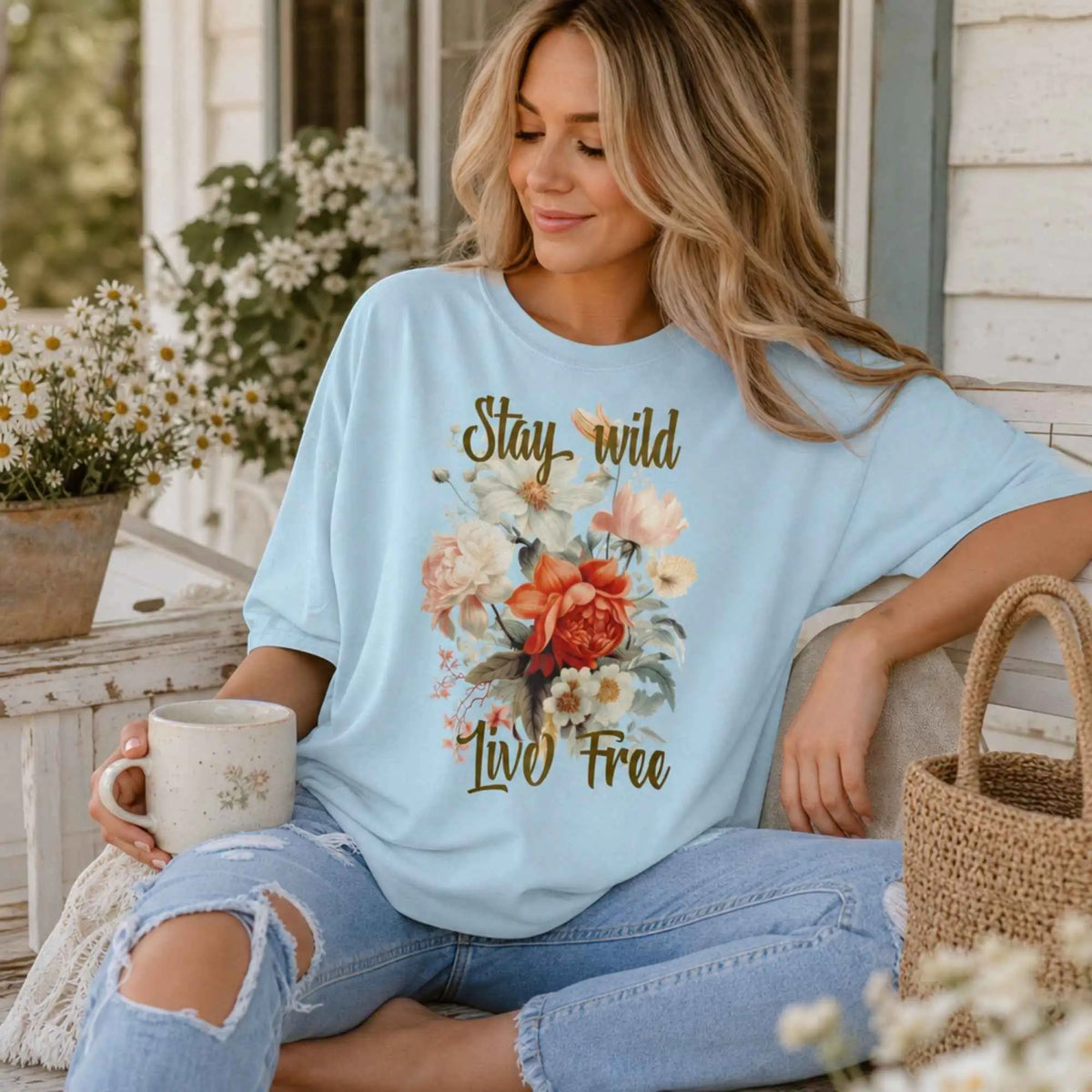 Stay Wild Live Free Floral Tee